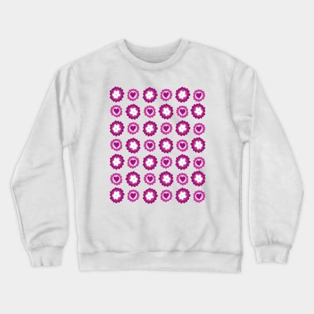 Cute Girly Retro Pink Valentines Hearts and Flowers Pattern, made by EndlessEmporium Crewneck Sweatshirt by EndlessEmporium